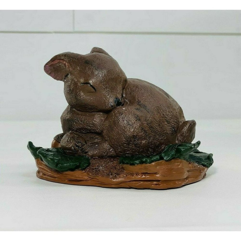 Vintage 1990 Pecan Resin Baby Deer Sleeping Hand Painted Brown